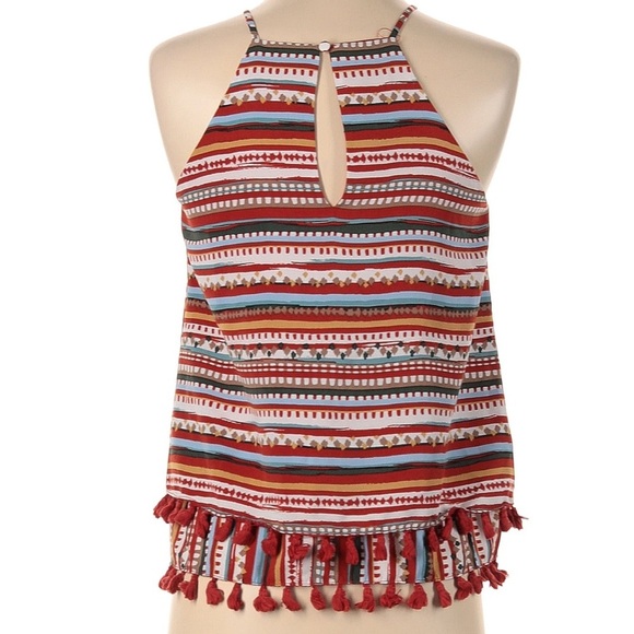 Anthropologie Sunday in Brooklyn Desert Striped Tassel Tank Evereve Rust Size XS - Picture 3 of 7